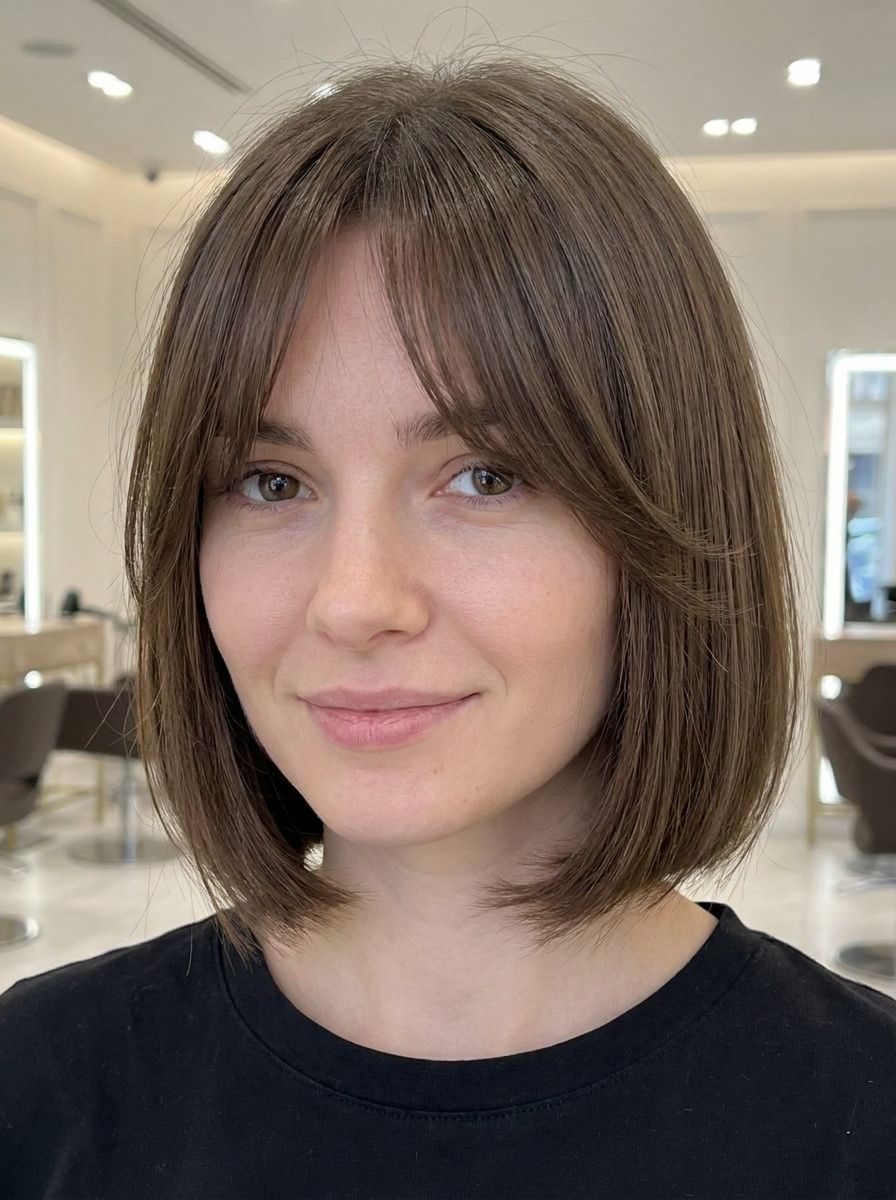 Kinnlanger Bob mit Curtain Bangs - Kinnlange Frisuren für feines Haar
